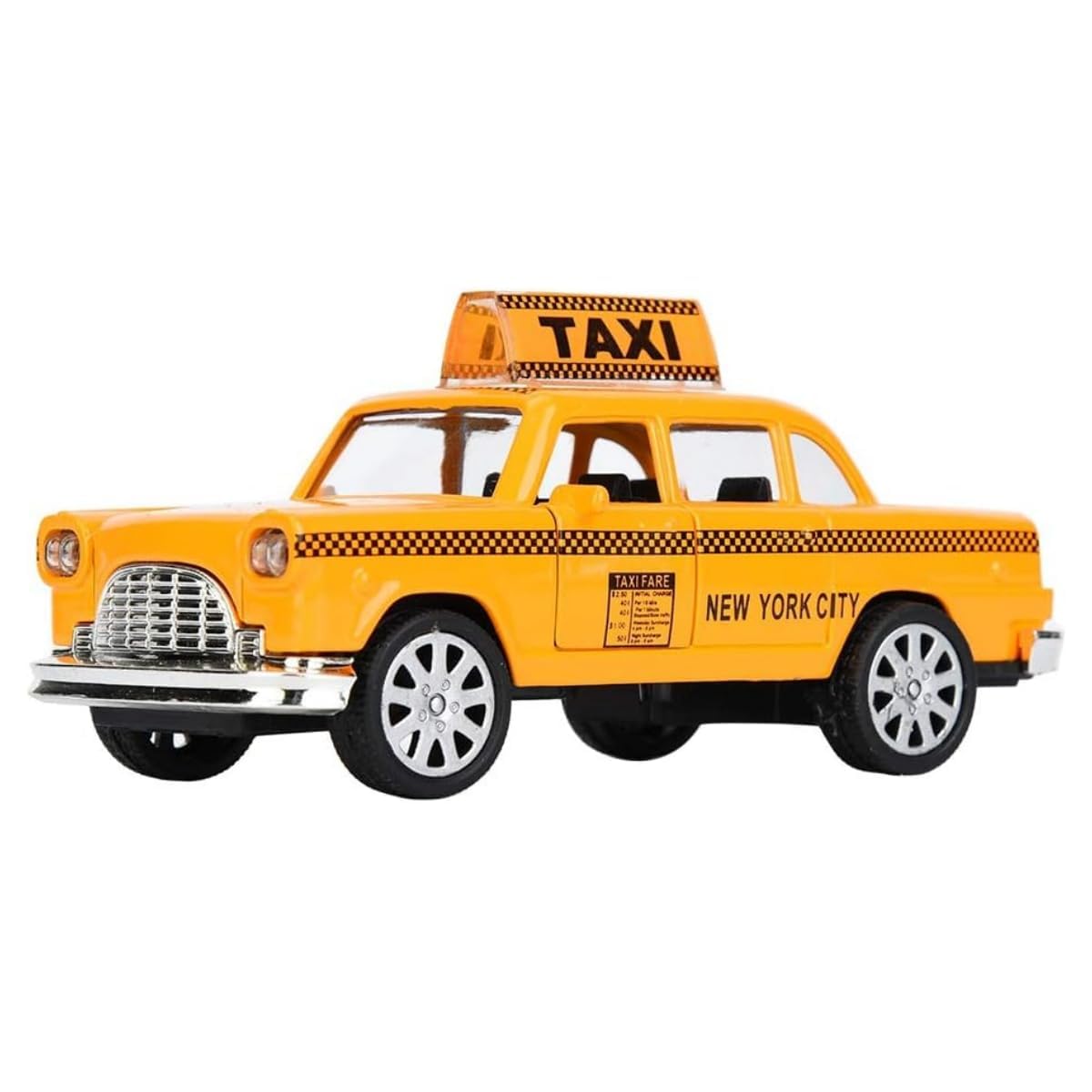 Zerodis NYC Taxi in Yellow Cab Model,1:32 Alloy Die-cast Vintage New York Taxi Pull Back Vehicles with Sound&Light Doors Openable Collectible Car Toy for Kids (Type A)