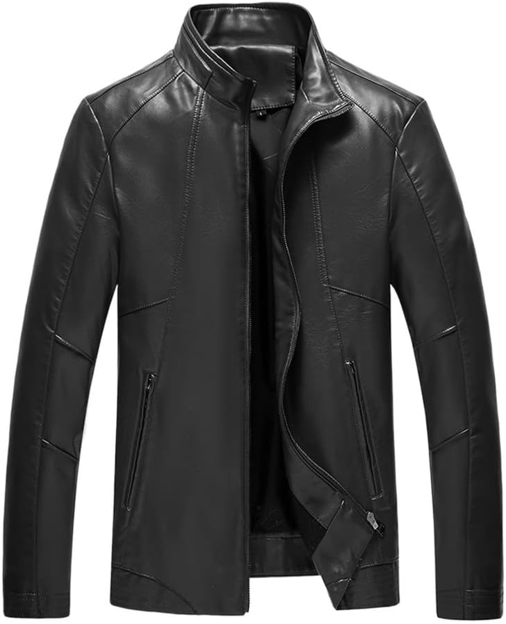Motorcycle jacket Leather Jackets For Men Warm Stand Collar Motorcycle Coat Slim Fit Vintage Long Sleeve Outdoor Business Cycling gear