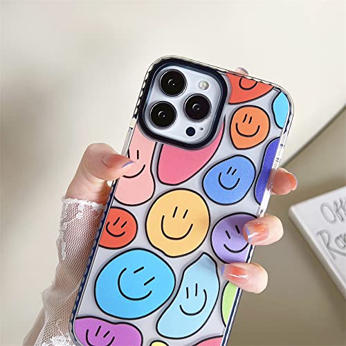 Cute Multicolor Smile Face Clear Phone Case For Iphone 13 Pro Max 6.7 Inches Funny Cartoon Silicone Back Cover Thicken Frame Shockproof Protection Shell Compatible With 13 Pro Max #TOP3