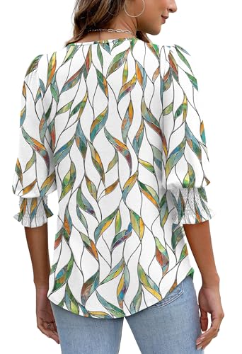 Image of XIEERDUO Blouses for Women Dressy Casual 3 /4 Length Sleeve Womens Tops with Smocked Cuffs
