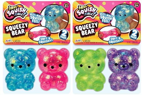 JA-RU Squeezy Bear Assorted Irresistible Soft & Squishy Glitter Filled Glitz Toy for Boys & Girls. Stretchy Ulti-Malt Squish Feel Fidget for Kids, Teen & Adult. Sensory Party Favor. 4550-2