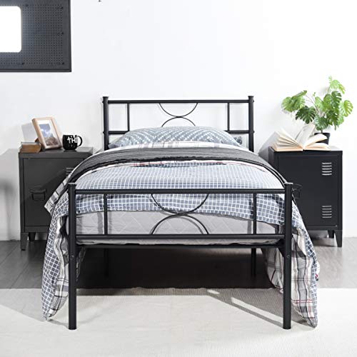 Homy Casa Inc Twin Size Bed Frame Platform Metal Bed Frame 12.6'' Mattress Foundation With Storage Headborad, No Box Spring Needed, Heavy-Duty Steel Slats Bedframe, Easy Assembly, Black #TOP2