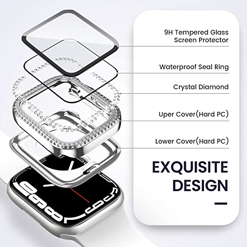 [2 In 1] Goton For Waterproof Apple Watch Case 41Mm Series 8/7 Screen Protector, Diamond Apple Watch Cover With Tempered Glass Screen Protector, Front & Back Bumper For Iwatch 8 & 7 41Mm Accessories #TOP3