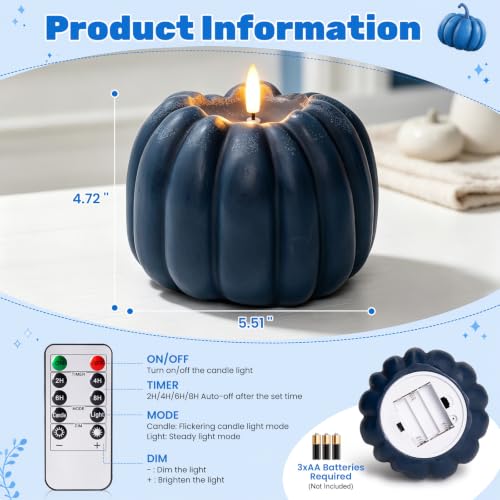 Vela LED parpadeante que funciona con pilas tipo calabaza azul 4