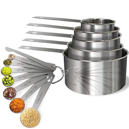 Stainless Steel Measuring Cups and Spoons Set Steel Material Heavy Duty 5 Measuring cups and 7 Measuring Spoons Measuring Cups and Spoons Set
