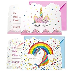 Carte Invitation Anniversaire,Lot de 24 Carte d’Invitation Licorne avec 24 Enveloppes,Invitation Anniversaire Fille…