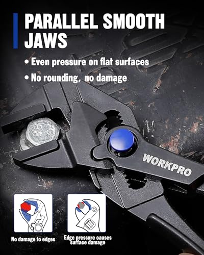 Image of WORKPRO Mini Pliers Wrench, 4-Inch Wrench Pliers with Smooth Parallel Jaws | High-Toughness Alloy Steel, Anti-Rust Coating, High-Leverage Mechanism, Secure Grip, Pocket Pliers, EDC Tool, for Tight Space