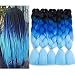 Ombre Kanekalon Braiding Hair Extensions 24" 100g/pcs Synthetic Hair Extensions (Black and blue and light blue)5Pcs/Lot