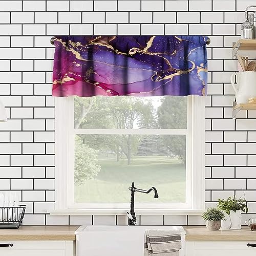 Image of Purple Marble Window Valance Curtain, Natural Abstract Luxury Ink Texture Gold Veins Red Printing Window Valances Treatments for Kitchen Living Room Bedroom Home Cafe Decor 54'x18', 1 Panel