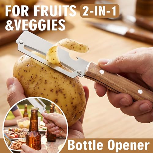 Image of LOTERO Peeler for Vegetables and Fruits | Multi-Functional Vegetable Peelers for Kitchen with Non-Slip Wooden Handle & Bottle Opener | Food Grade & Heavy-Duty | Kitchen Accessories Items for Home