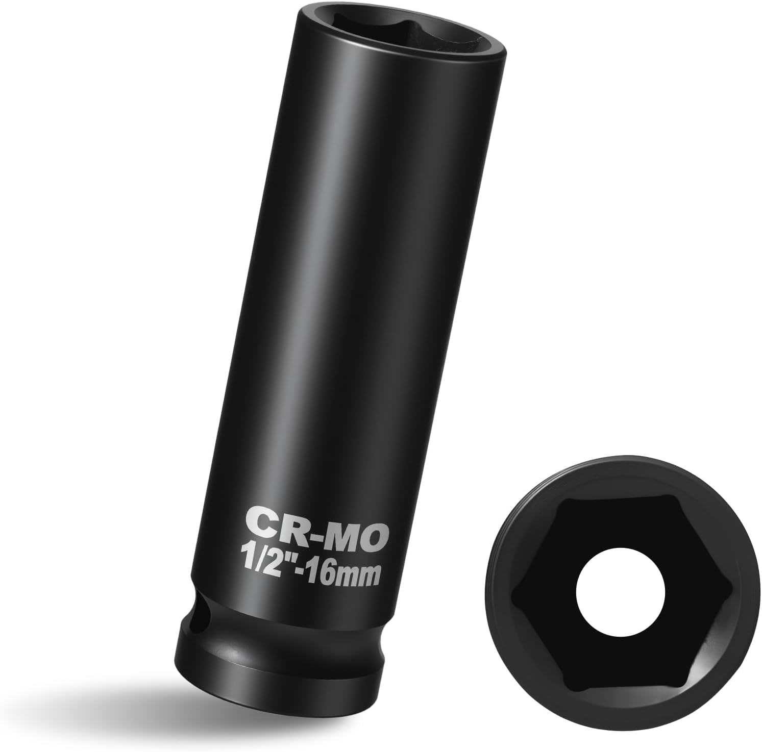 1/2" Drive 16mm Impact Socket Metric Deep Impact Socket Blackening Finish 6 Point Square Socket made with CR-MO Body for Auto Repair Mechanical Maintenance Removal of Axle Nut, 78mm Length