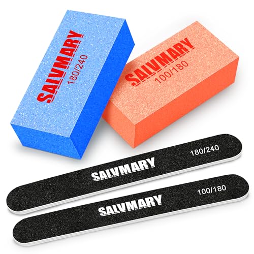 Nail Files and Buffers Set 100/180 & 180/240 Grit Double Sided Emery Boards Nail File and Nail Buffer Blocks for Nails Manicure Tools Kit 4Pcs