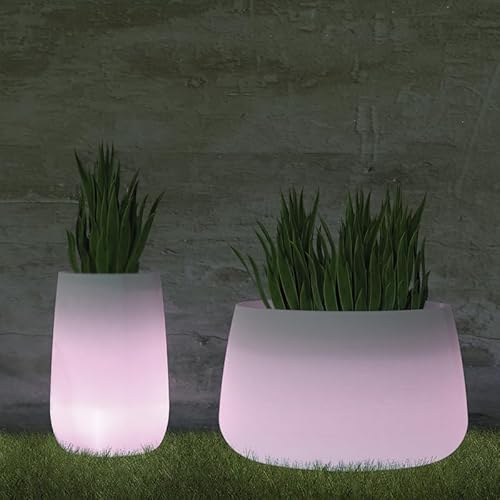 MOOVERE Beleuchteter Blumentopf aus Polyethylen, leicht und robust, für Pflanzen und Blumen, für den Innen- und Außenbereich (Solar+wiederaufladbarer Akku, LED/RGB, hoch)