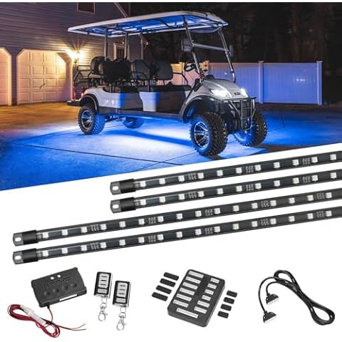 LEDGlow 4pc Expandable Million Color LED 6-Seater Limo Golf Cart Underglow Accent Neon Lighting Kit for EZGO Yamaha Club Car - Fits 12-Volt Battery - Water Resistant Flexible Tubes Cover