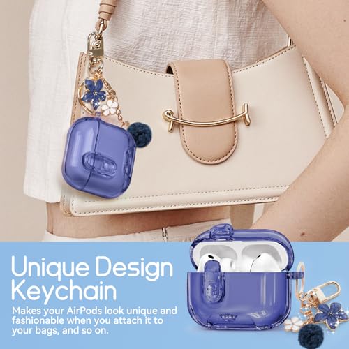 Image of for AirPods Pro 3 Case 2025 with Safety Lock,Midnight Blue | Clear Case with Phone Stand & Cleaner Kit,Cute Floral Chain for Women Girls,Soft TPU Protective Cover,Shockproof