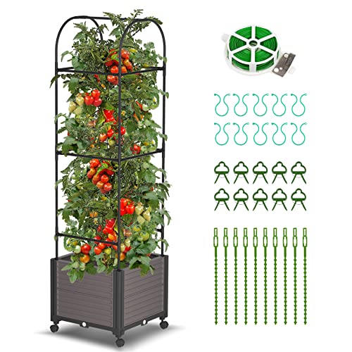DoCred Raised Garden Bed Planter Box with Wheels, Tomato Cage Planter Raised Garden Bed with Trellis for Climbing Vegetables Plants Tomato Cage, Indoor Outdoor Use DoCred Raised Garden Bed Planter Box with Wheels, Tomato Cage Planter Raised Garden Bed with Trellis for Climbing Vegetables Plants Tomato Cage, Indoor Outdoor Use