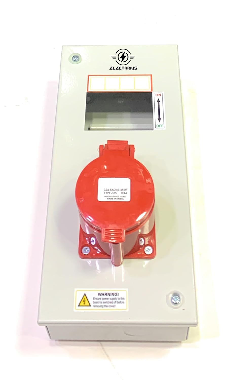 ELECTRRIUS Industrial Distribution Board with Plug & Socket Box Enclosures Sheet Metal (Without MCB) 5 Pole Three Phase IP44 Weather Proof Plug & Socket - 32 AMP-image-0
