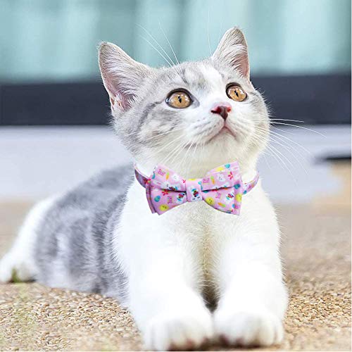 STMK Pacote com 2 coleiras de gato de Páscoa com gravata borboleta, coleiras ajustáveis para gatos c