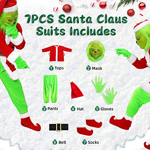 Green Big Monster Costume For Kids 6Pcs Christmas Deluxe Furry Kids Santa Suit Green Outfit #TOP3