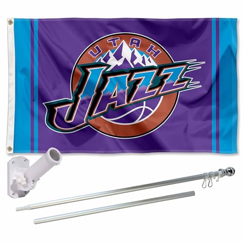 Drapeau Utah Jazz rétro avec mât pour afficher vos couleurs sans risque de chute