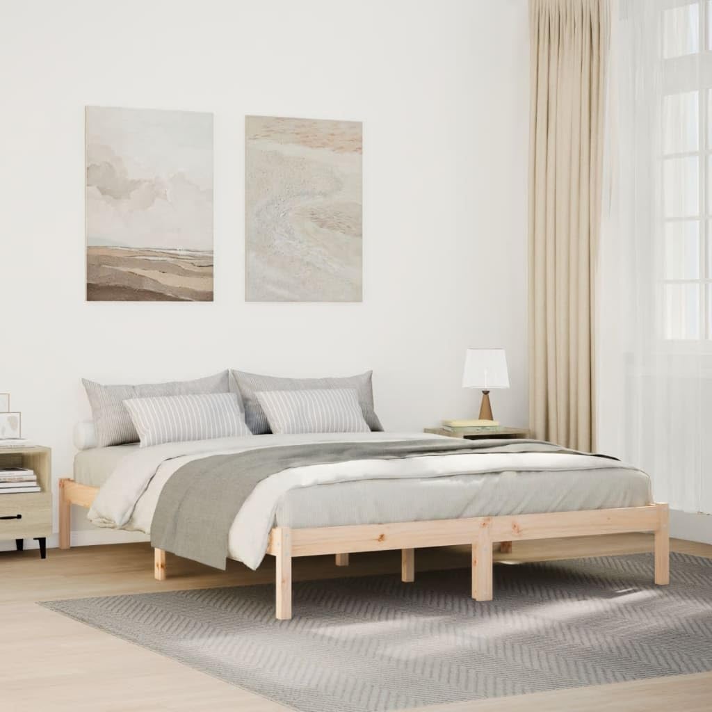 vidaXL Bed Frame Pine Solid Pine Wood (untreated) Double, Extra Long