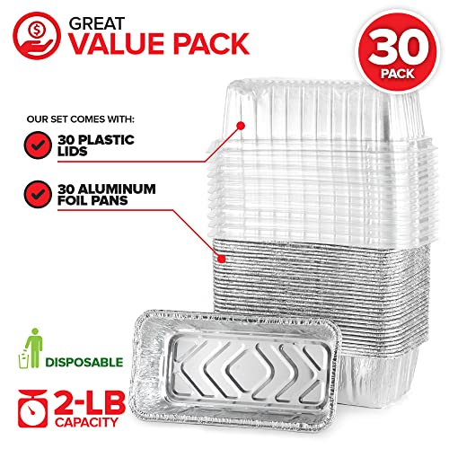 Stock Your Home Disposable Aluminum Loaf Pans with Lids, 2 Lb (30 Pack