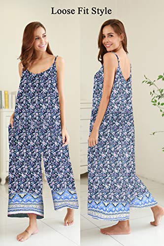 Image of BUENOS NINOS Women's V Neck Floral Maxi Dress Boho Printed Adjustable Spaghetti Strap Ethnic Beach Long Dress with Pockets