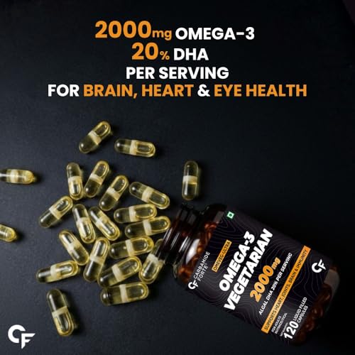 Image of Carbamide Forte Veg Omega 3 2000mg | Plant- Based Omega 3 Supplement with 20% Algal DHA | Supports Heart, Brain & Eye Health - 120 Capsules (Pack of 2)