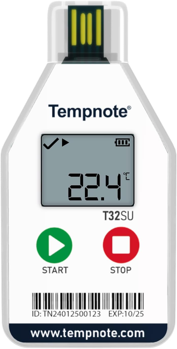 T32SU, Airlines Approved, Single-use Temperature Data Loggers for Cold Chain Monitoring for Pharma, Food Shipments, Monitoring for 300+ days