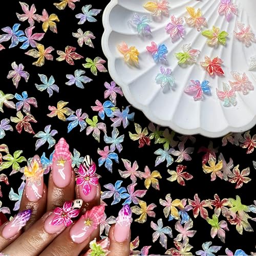 Flower Nail Charms,100Pcs Mixed Colors Flatback Lily Flower Nail Art Charms,Resin Flowers Nail Rhinestones and Gems for Women Girls DIY Manicure Design Decorations DIY Crafts (Mixed Color B)