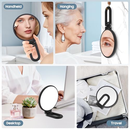 Image of B Beauty Planet 40X Magnifying Mirror, Hand Mirror for Makeup, Double Sided with 40X /1X Magnification, Travel Essential, Portable Foldable for Desktop and Bathroom, Gift for Women, Black
