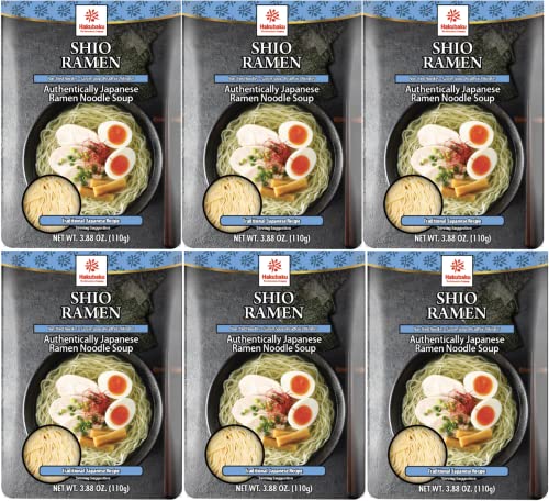 Hakubaku Japanese Ramen Noodle Soup, SHIO, 3.88oz (Pack of 6),