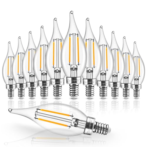 Hizashi E12 Candelabra Bulbs 40 watt Equivalent, 90+ CRI E12 LED Bulb Dimmable Flame Tip Chandelier Light Bulbs, 4W 450LM 2700K Soft Warm White, CA10, UL Listed,12 Pack 40w 2700k 12 Count (P