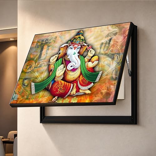 Image of PAINTINGMANTRA Electric Meter Box Decorative Painting Electrical Panel Cover With Hydrolicx Decorative Wall Hanging Painting, Electrical Panel Cover Lid Creative Switch Box (Black, Size: 13x17 Inch)