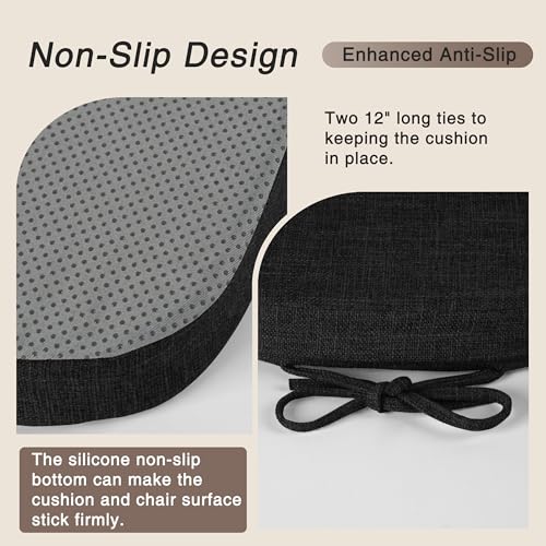 Image of OVOV 14x14 Chair Cushions for Metal Dining Chairs Set of 2 Black | Non Slip, Washable Removable Cover with Ties, Textured, for Dining Room, Kitchen Cafes Bistro Patio, Stackable Chairs