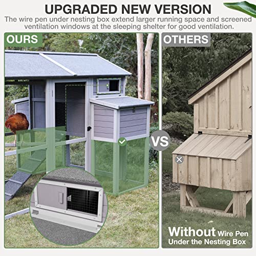 MEDEHOO Extra Large Chicken Coop Wooden Outdoor Chicken House with Two Large Nesting Box, Leakproof Pull-on Tray and UV-Resistant Roof Panel - Thumbnail 5