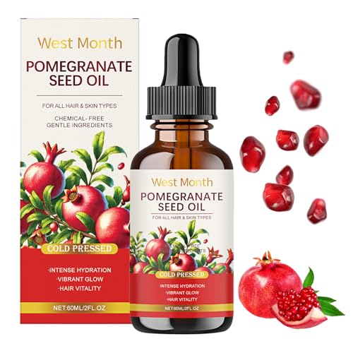 Huile Visage Anti-âge, 60ml Huile de Pépins de Grenade Pure Bio, Huile de Massage Bio, Des Soins Antirides et anti Cernes, pour Corps et Peau Sèche, Cuir Chevelu - BIO - Pressée à Froid