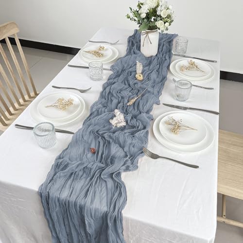 12 Pack Dusty Blue Cheesecloth Table Runner 10ft Boho Gauze Cheese Cloth Table Runner Rustic Sheer Runner 120 inch Long for Christmas Wedding Table Decorations by WJWHQ - Used condition - Image 2