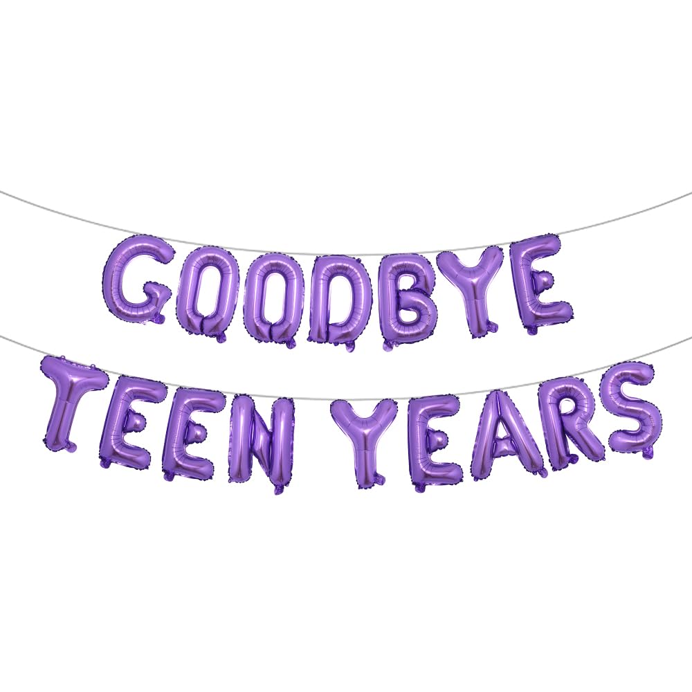 Photo 1 of 16 Inch Goodbye Teen Years 20th Birthday Party Decoration Foil Letter Balloons Banner for Happy Twenty Years Old Teen Men Women Class Reunion Party Supplies (GOODBYE TEEN YEARS Purple)