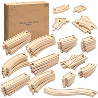SainSmart Jr. Premium Wooden Train Track Set | 52-Piece Expandable 18FT Wood Railway System | Thomas & Brio Compatible with Storage Box | Ideal Gift for Kids 3-7