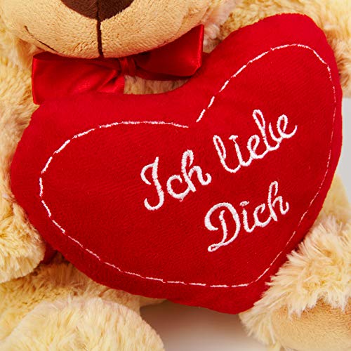 Lumaland Teddybär mit Herz in Beige 30 cm - Ich Liebe Dich Teddy - kuschelig - Plüsch Kuschelbär Kuscheltier Herzkissen - ideal für Freund und Freundin - Geschenk zum Valentinstag – Bild 3