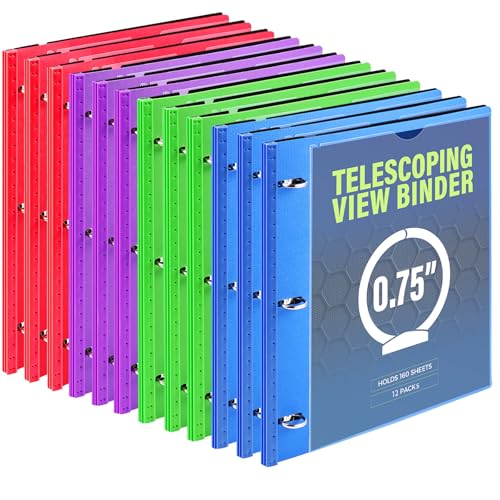 Image of WOT I 12-Pack Telescoping 3 Ring Binder(0.75 inch), Expandable Flexible Binder - Patented Design for Easy Portability, Holds 8.5 inchx11 inch Paper, 4 Vibrant Colors, Perfect for School, Office&Home Organization