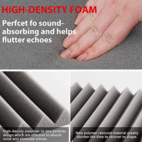 FONESO Acoustic Panels, High Density Soundproof Foam Panels for Walls, Sound Absorbing Panels, Acoustic Foam Panels Fire Resistant for Studio Recording (Grey, 1"x12"x12" 12Pack)