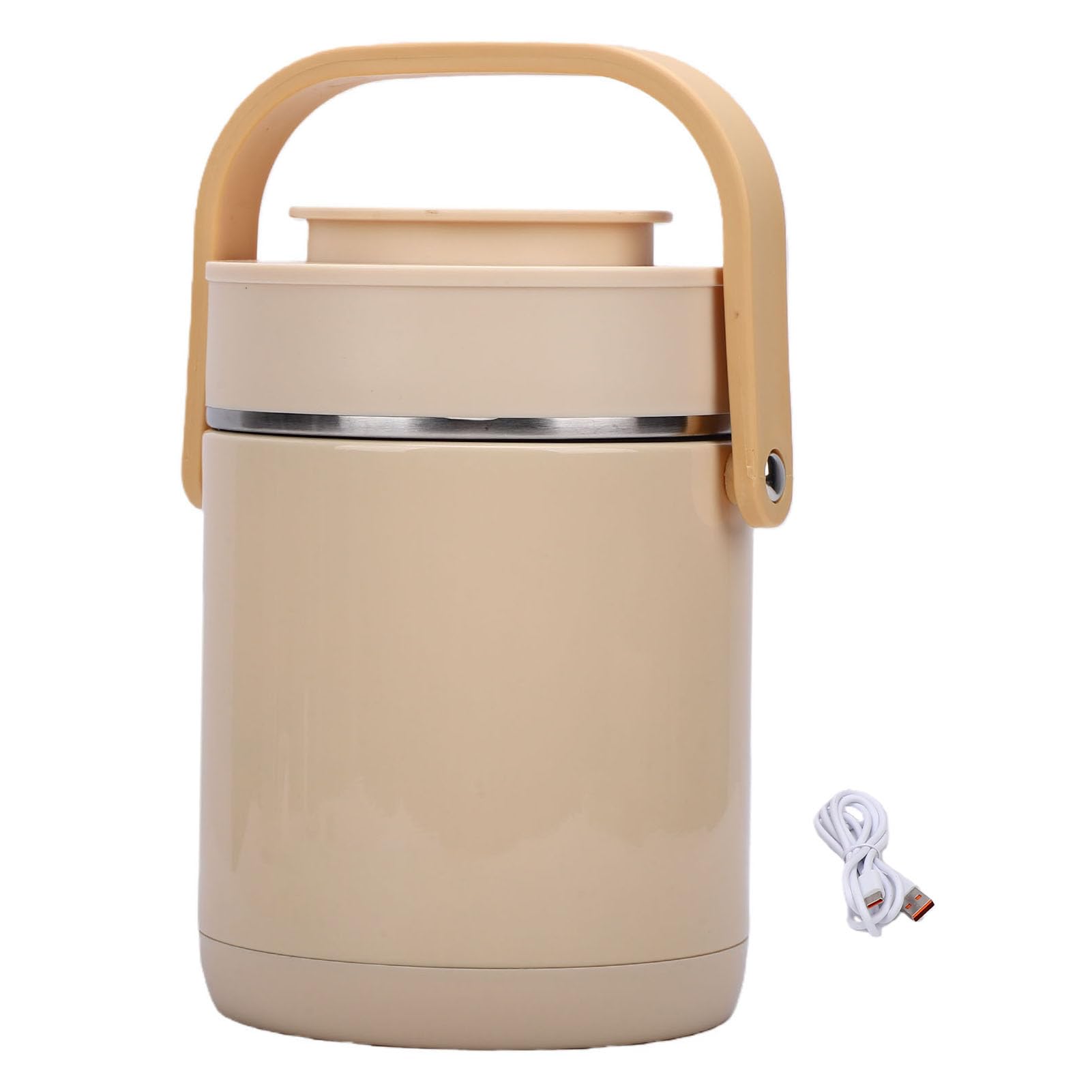 Bewinner 1,6 L Elektrische Lunchbox, 304 Edelstahl-Innentopf, USB-Heizung, Mehrere Kochfächer, Auslaufsicherer, Isolierter, Beheizter Lebensmittelbehälter für Geschäftsreisen, Beige