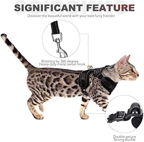 SCIROKKO Cat Harness and Leash Set - Escape Proof Adjustable Puppy Harness for Outdoor with Reflective Strap, Soft Mesh with Metal Clip Cat Walking Jacket for Kitten Rabbit