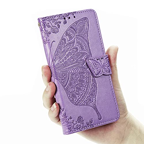 Digplus For Samsung Galaxy A54 5G Wallet Case, [Butterfly & Flower Embossed] Leather Wallet Case Flip Protective Phone Cover With Card Slots And Kickstand For Galaxy A54 5G (Lavender) #TOP5