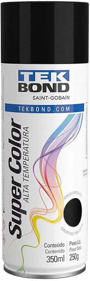 Tinta Spray Preto Alta Temperatura 350ml 250g Tekbond