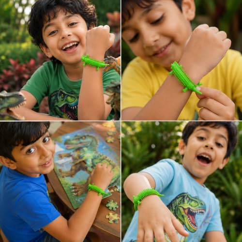 Image of Phool Green Dino Stretchable Band Rakhi for Kids with Dinosaur Puzzle | Fun Dinosaur Rakhi for Boys | Stretchable Kids band| Raksha Bandhan Gift for Brother
