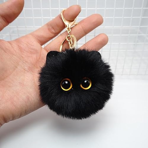 Cute Plush Cat Keychain Charms, Fluffy Plush Backpack Accessories for Women Men, Key Chains for Car Keys Gifts for Women, Black, 7 *7*5cm