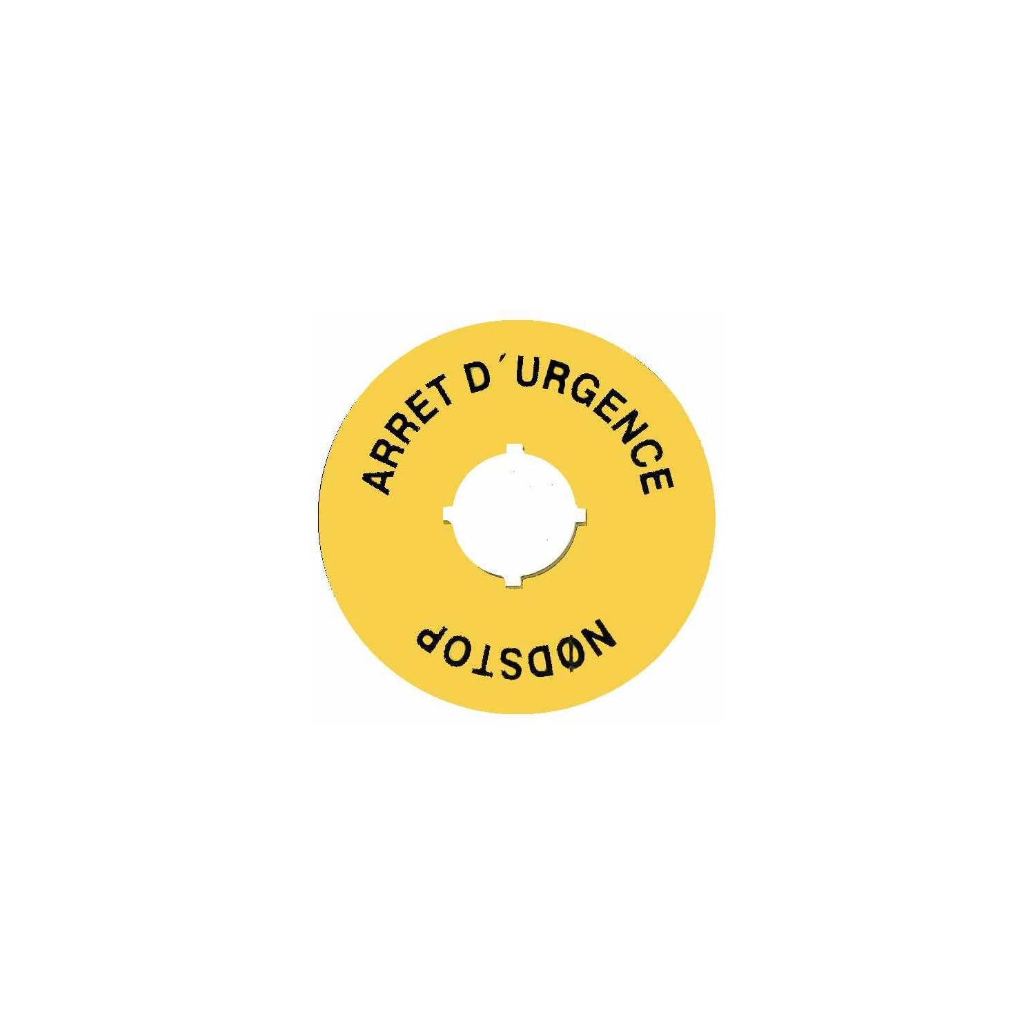 B3760334 IMO Disque jaune d'arrêt d'urgence diam 70mm Etiquette pour bouton diam 22mm toutes marques